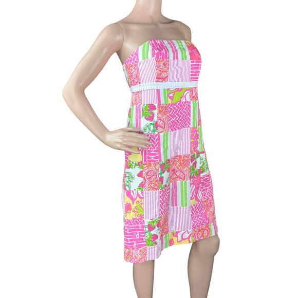 Lilly Pulitzer Bowen Buy Local Fruit Patchwork Strapless Dress 8 - Picture 4 of 13
